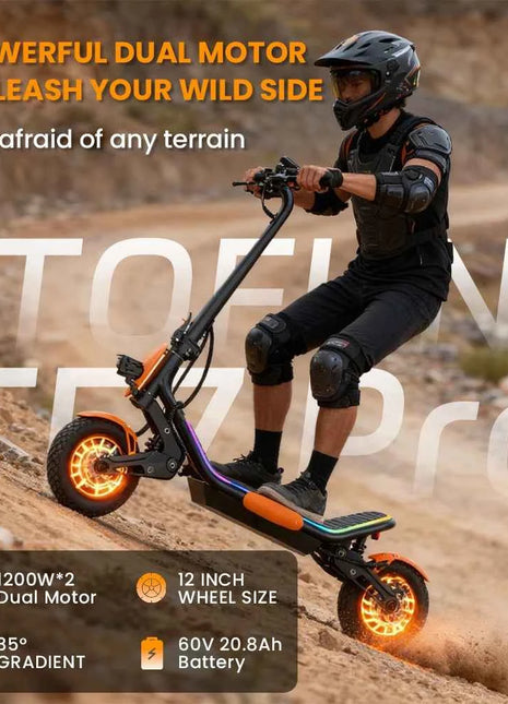 TOFUN TF7 PRO Electric Scooter 2400W Dual Motor Max Speed 70 km/h 12 Inch Off-Road Tires 75km Range Foldable power Scooter