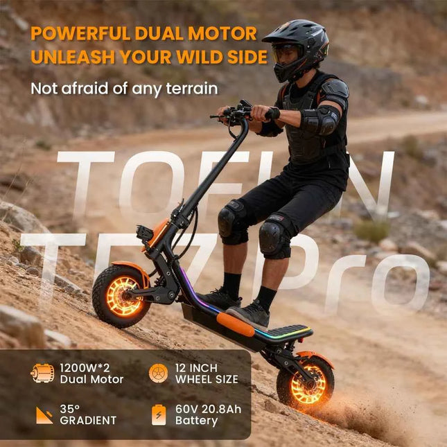 TOFUN TF7 PRO Electric Scooter 2400W Dual Motor Max Speed 70 km/h 12 Inch Off-Road Tires 75km Range Foldable power Scooter