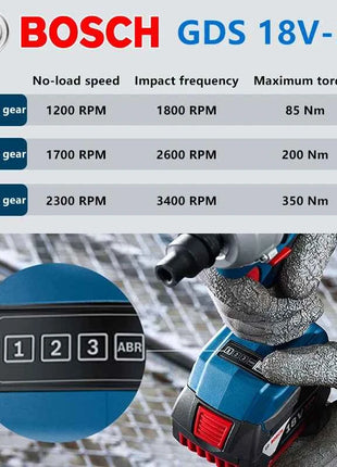Bosch GDS 18V-350 Cordless Impact Wrench 350Nm 1/2" Brushless 3-torque Settings LED Light Adjustment 1200rpm Driver Bare Tool