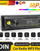 Podofo 1 Din MP3 Car Radio Audio Stereo FM Aux Input Receiver SD TF USB 12V In-dash Bluetooth Multimedia Auto Radio Player
