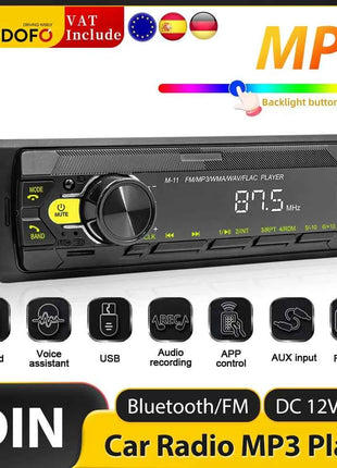Podofo 1 Din MP3 Car Radio Audio Stereo FM Aux Input Receiver SD TF USB 12V In-dash Bluetooth Multimedia Auto Radio Player