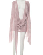 Beyprern Elegant Ruffled V Neck Flare Sleeve Sheer Mesh Mini Dress Pink Vacation Dresses Beach Cover Up Dress Night Out Clubwear