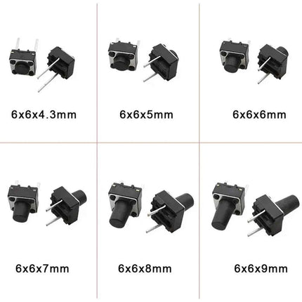 50 Pz 6x6mm Interruttore a pulsante tattile 6*6mm 2 Pin Mini PCB Interruttori tattili momentanei Altezza 5mm 6mm 7mm 8mm 9mm
