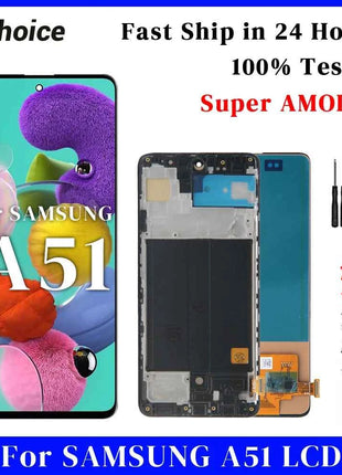 A51 Super AMOLED For Samsung A51 Screen LCD Display Digitizer Assembly Parts SM A515F A515U A515W A515X With Frame Touch Screen