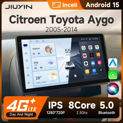 For Peugeot 107 Toyota Aygo Citroen Wireless CarPlay  Auto Car Radio Stereo Android 15 GPS Touch Screen Multimedia 10 inch