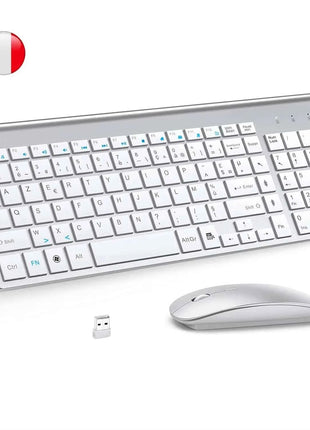 AZERTY French Layout 2.4G Mouse Keyboard Ultra-Slim Wireless Keyboard and Mouse Set Silent Compact for PC Laptop Windows