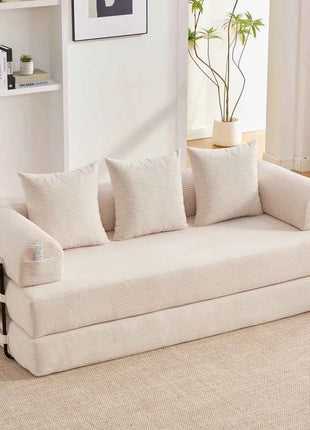 Folding Compression Sofa with Metal Frame, Side Pockets Plus 3 Pillows. Freely Configurable. Modern Metal-fabric Combination