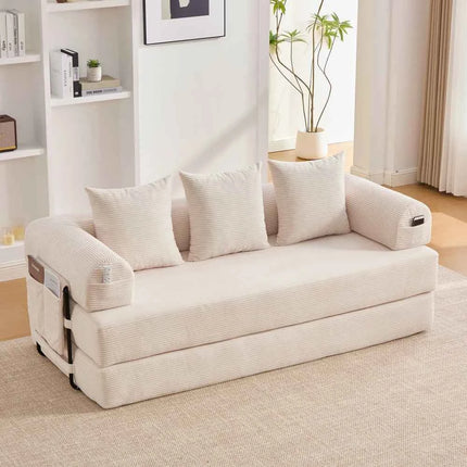 Folding Compression Sofa with Metal Frame, Side Pockets Plus 3 Pillows. Freely Configurable. Modern Metal-fabric Combination