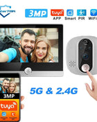 Videocitofono WiFi Smart Life Tuya 3MP 1080P con Telecamera Spioncino, Batteria 5000mAh, Rilevatore di Movimento PIR, Visione Notturna IR, Visore Digitale per Porta 5G 2.4G