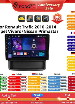 Podofo 10.1'' 8Core Car Audio For Renault Trafic 2010-2014/ Opel Vivaro/Nissan Primastar Carplay Android Auto Qualcomm DSP RDS