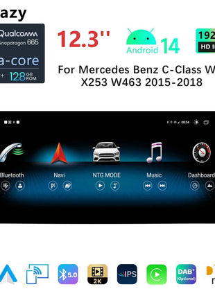 12.3"Android 14 Car Radio Stereo For Mercedes Benz C Class W205 GLC Class X253 W446 2014-2018 GPS Navigation Multimedia CarPlay