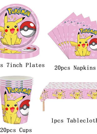 Forniture per decorazioni per feste di compleanno a tema Pokemon Cartoon Pokemon Go Stoviglie Tazze Piatti Palloncino Pikachu per bomboniere per baby shower