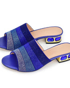 Latest Women's Crystal Pumps Luxury Rhinestone 2024 New Fashion Slippers Sandals Party Low Heels Elegant Italian Women's Shoes