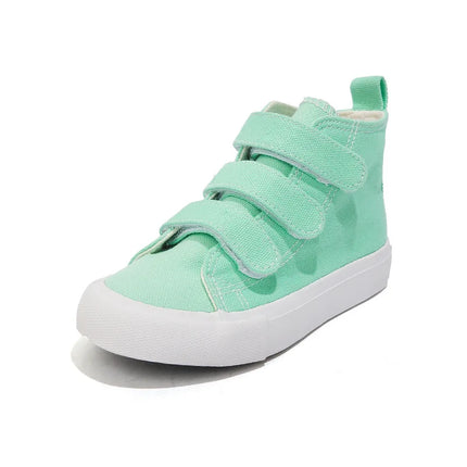 Autunno bambini scarpe di tela alte ragazzi Triple ganci Design Sneakers ragazze colore caramella scarpe Casual scarpe da scuola per bambini