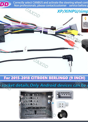 For 2015-2018 CITROEN BERLINGO PEUGEOT PARTNER 9 INCH Car stereo radio Android fascia panel wiring harness canbus decoder