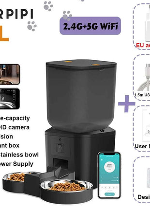 5G Automatic Cat Feeder With 1080p Camera Video WiFi Cat Food Dispenser Pet Smart Voice Recorder Remote Control Pet Auto Feeder