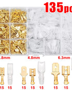 2.8/4.8/6.3mm Crimp Terminal Kit, Copper Male/Female Spade Connectors with Insulating Sleeve, Electrical Connector Box
