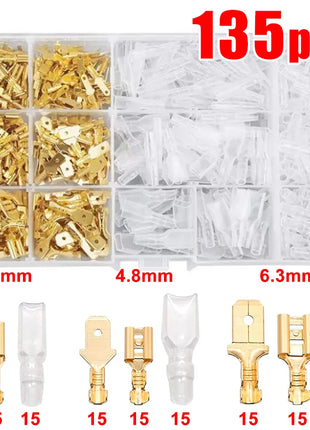 2.8/4.8/6.3mm Crimp Terminal Kit, Copper Male/Female Spade Connectors with Insulating Sleeve, Electrical Connector Box