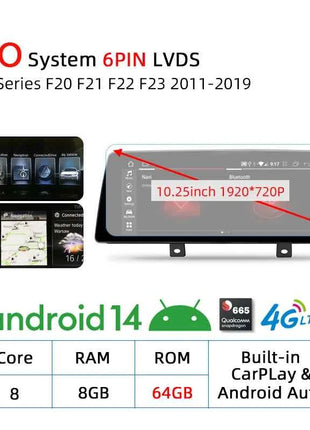 Wireless Carplay Android 14 For BMW F20 F30 F21 F22 F31 F32 F33 F34 F36 NBT EVO Multimedia Player Auto Radio Screen GPS