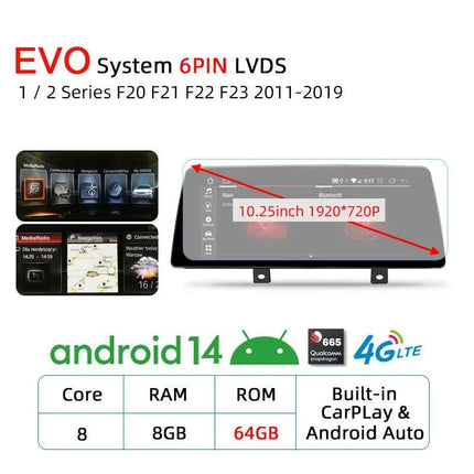 Wireless Carplay Android 14 For BMW F20 F30 F21 F22 F31 F32 F33 F34 F36 NBT EVO Multimedia Player Auto Radio Screen GPS