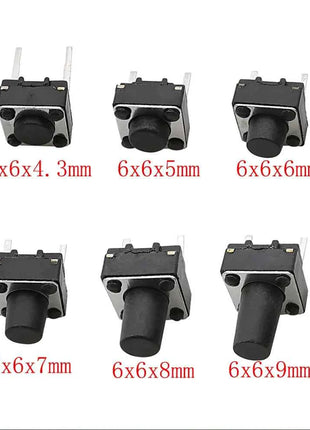 50 Pz 6x6mm Interruttore a pulsante tattile 6*6mm 2 Pin Mini PCB Interruttori tattili momentanei Altezza 5mm 6mm 7mm 8mm 9mm