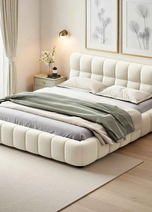 Rosahqnda Bubble Bed,Upholstered bed with Slatted Frame,140/160x200cm,Padded Headboard,master room,Linen Frabic,without Mattress