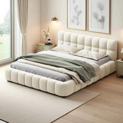 Rosahqnda Bubble Bed,Upholstered bed with Slatted Frame,140/160x200cm,Padded Headboard,master room,Linen Frabic,without Mattress