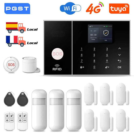 PGST TUYA Home Alarm System Smart Life APP Work Alexa Google WIFI 4G Wireless Safe Security for House 433MHz