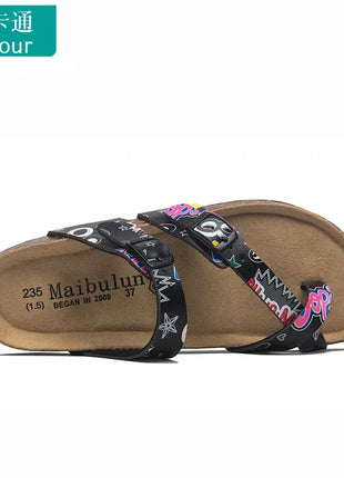 28 colori New Summer Beach Infradito in sughero Sandali Donna Pu Leather Colore misto Scarpe da pantofola per San Valentino all'aperto