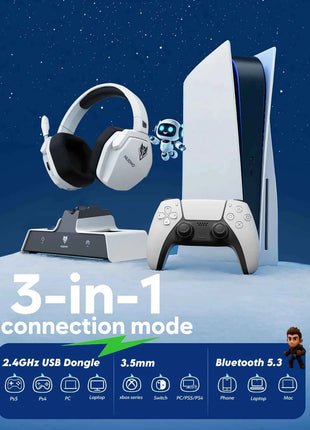 NUBWO G06 Wireless Headsets Gamer with Charging Station for Headset and PS5 Controller Gaming Headphones Long Battery Life