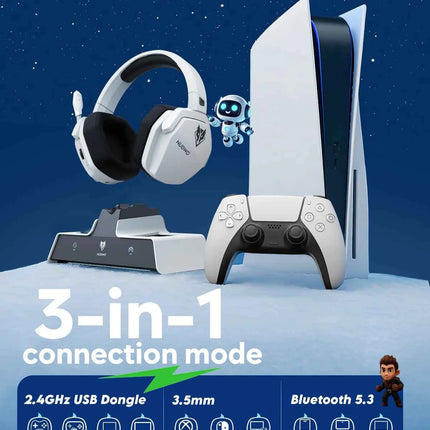 NUBWO G06 Wireless Headsets Gamer with Charging Station for Headset and PS5 Controller Gaming Headphones Long Battery Life
