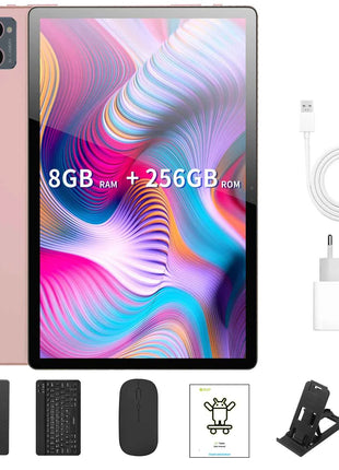 Tablet BDF 5G da 10.1 Pollici, 8GB RAM, 256GB ROM, Dual SIM, Doppia Fotocamera, con Cover Tastiera, Mouse e Batteria da 8000mAh