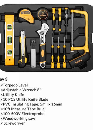 DEKO 258pcs Set di attrezzi manuali fai da te per la casa cassetta portautensili professionale a tre strati con rotelle portatile