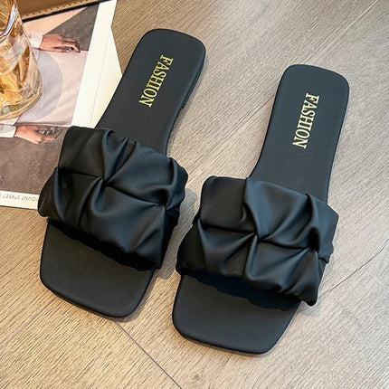 Pantofole estive per le donne Infradito Appartamenti 2024 Nuove pantofole coreane a pieghe Sandali da donna Verde Slip On Scarpe di grandi dimensioni 35-42