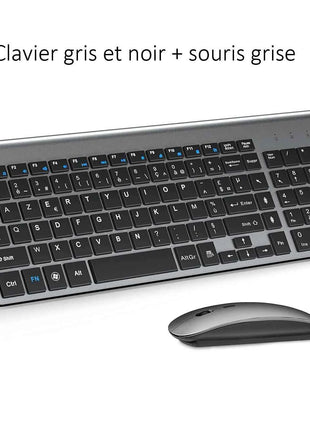AZERTY French Layout 2.4G Mouse Keyboard Ultra-Slim Wireless Keyboard and Mouse Set Silent Compact for PC Laptop Windows