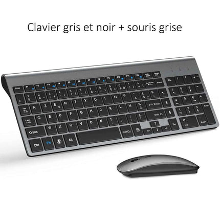 AZERTY French Layout 2.4G Mouse Keyboard Ultra-Slim Wireless Keyboard and Mouse Set Silent Compact for PC Laptop Windows