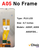 A05 Screen for SAMSUNG A05S A057 LCD Display Touch Screen Digitizer Assembly for Samsung A05 A055 with Frame LCD Display