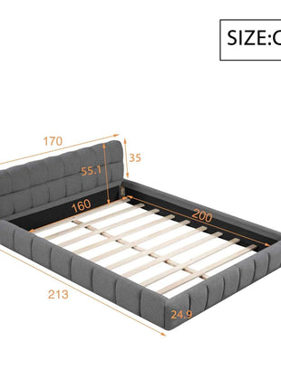 Rosahqnda Bubble Bed,Upholstered bed with Slatted Frame,140/160x200cm,Padded Headboard,master room,Linen Frabic,without Mattress