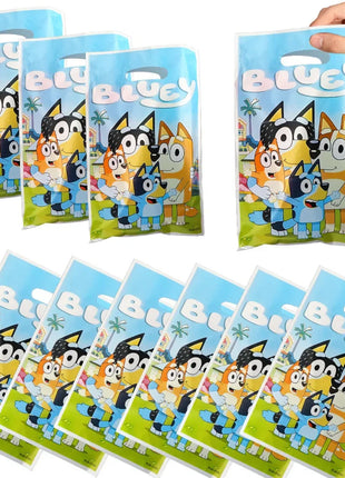 Set Decorativo per Feste a Tema Bluey e Bingo, con Stendibanner, Decorazioni per Torte, Bandierine, Palloncini, Piatti e Bicchieri