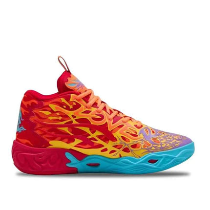 Puma MB.04 Scarpe da Basket Comode, Versatili, Antiscivolo e Resistenti a Mezza Altezza per Uomo in Rosso, Arancione e Blu 311308-01