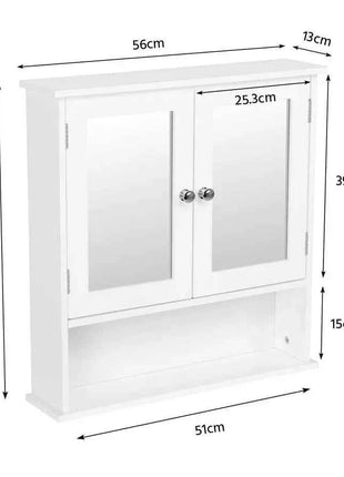 Wall Cabinet with Mirror Shelf Adjustable Height for Bathroom Kitchen, 56 x 13 x 58 cm, White