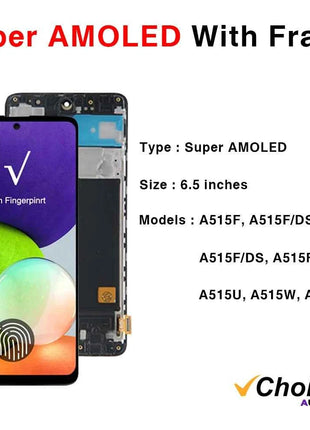 A51 Super AMOLED For Samsung A51 Screen LCD Display Digitizer Assembly Parts SM A515F A515U A515W A515X With Frame Touch Screen