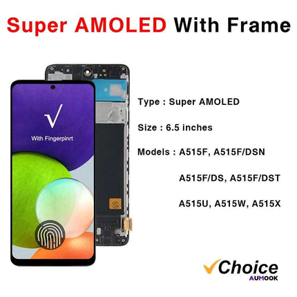 A51 Super AMOLED For Samsung A51 Screen LCD Display Digitizer Assembly Parts SM A515F A515U A515W A515X With Frame Touch Screen
