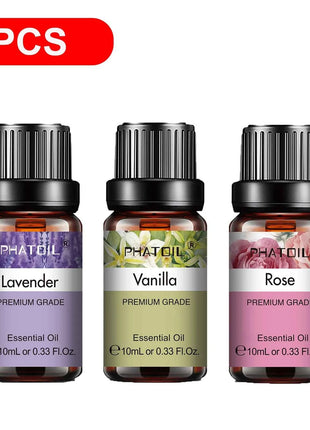 PHATOIL Natural Plant Essential Oil 10ml Eucalyptus Lavender Bergamot Vanilla Peppermint 1PCS Aroma Essential Oils For Diffuser