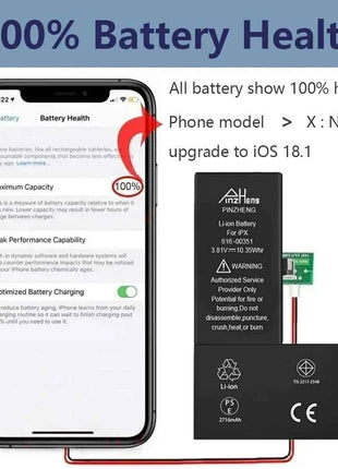 PINZHENG Real High Capacity Battery For iPhone 8 Plus SE 5S 6 6S 7 X Xr Xs Max Phone Replacement Batteries Warranty One Year