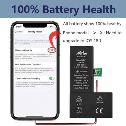 PINZHENG Real High Capacity Battery For iPhone 8 Plus SE 5S 6 6S 7 X Xr Xs Max Phone Replacement Batteries Warranty One Year