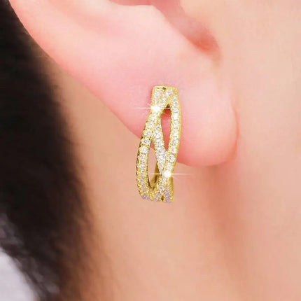 Orecchini a Cerchio Huitan con Design Intrecciato per Donna, Accessori Eleganti per Matrimoni e Feste, Gioielli Affascinanti con Zirconi Incastonati