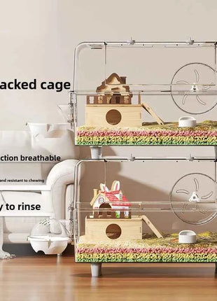 ‌Premium Hamster Cage, Thickened Acrylic Gerbil Mansion, Chew-Proof Luxury Habitat with Large Space, Ventilated Small Pet Home