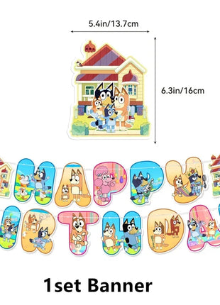 Palloncini Bluey Bingo Party Buon compleanno Banner Cane blu Palloncini Sfondo Adesivi Decorazione Cake Topper Stoviglie usa e getta