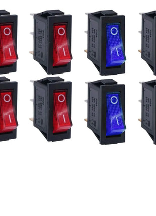 8 Pieces AC 250V/15A, 125V/20A LED Illuminated On/Off SPST 3 Pin 2 Position Mini Boat Rocker Toggle Switch Snap-in for DIY Home